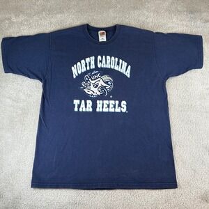 Vintage 90s FOTL T-Shirt Men's Large Navy Blue UNC Tar Heels Mascot Graphic Logo